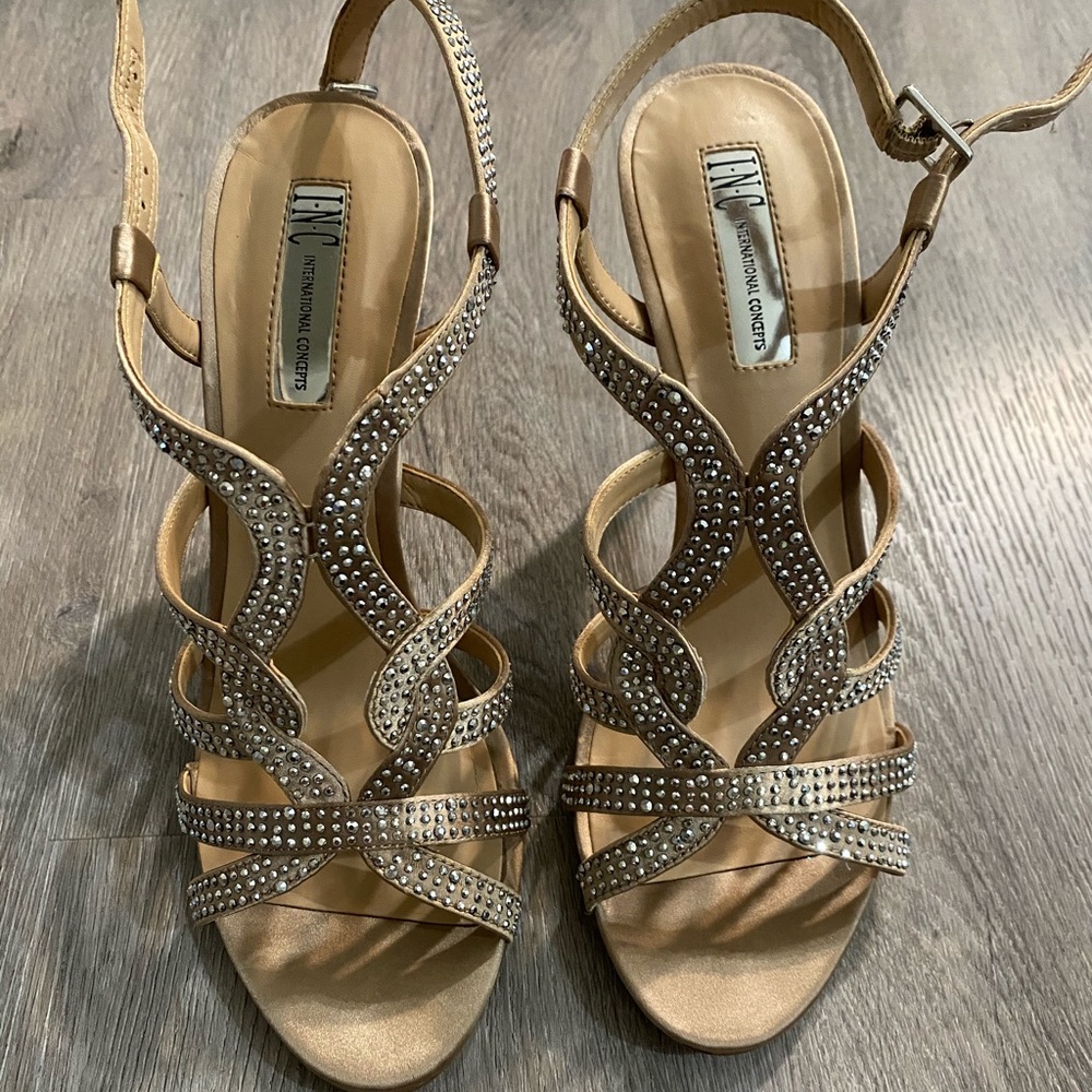 INC Gold & Crystal Strappy Heels